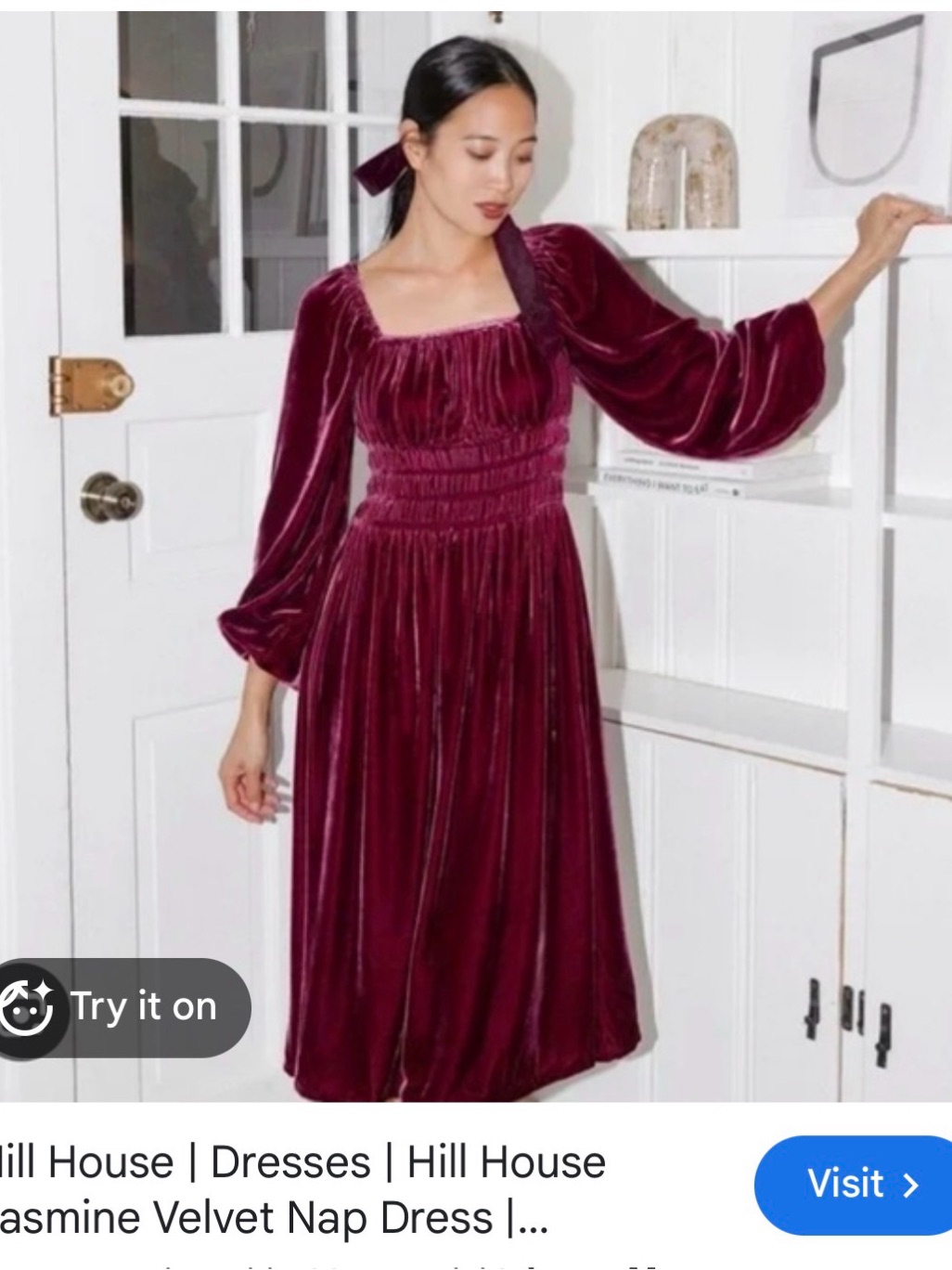 Hill House Velvet Midi Dress In Deep Burgundy